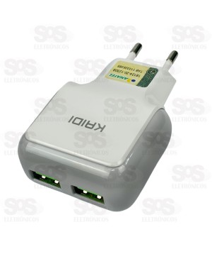 Carregador 2 USB 2.4A Com Cabo Type C Kaidi KD-605C