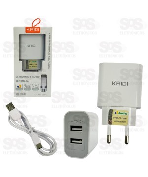 Carregador 2 USB 2.4A Com Cabo Type C Kaidi KD-109C