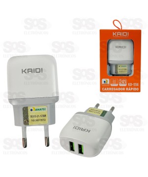 Fonte de Parede 2 USB Carregador Rápido 2.4A Kaidi KD-556