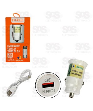 Carregador Veicular Com Cabo Iphone USB 3.0 18W Kaidi KD-501A