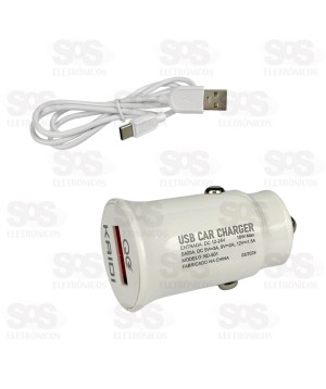 Carregador Veicular Com Cabo Type C USB 3.0 18W Kaidi KD-501C