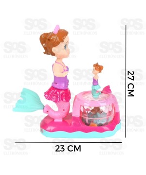 Boneca Sereia Bailarina Luz e Som Gira 360 Graus Toy King TK-1045