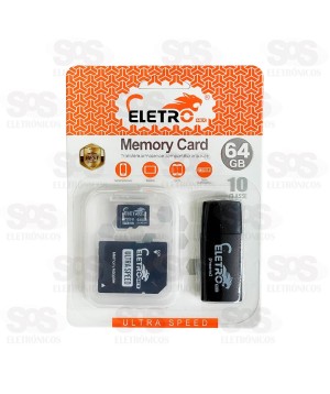 Cartão De Memória 64GB Com Adaptador SD E Leitor De Cartão Eletromex EL-MC-64