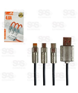 Cabo Emborrachado USB 3 em 1 Eletromex EL-3114-3EM1