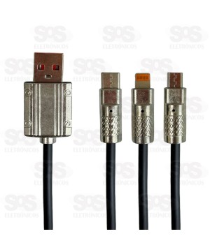 Cabo Emborrachado USB 3 em 1 Eletromex EL-3114-3EM1