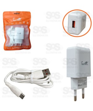 Carregador 25W USB 5.1A Cabo Micro USB V8 Eletromex EL-4014-V8