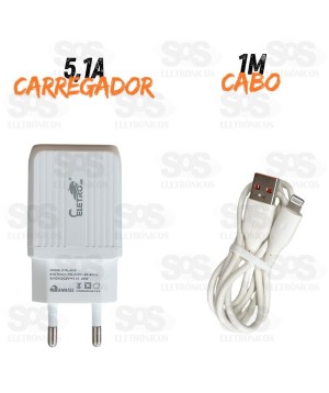 Carregador 25W USB 5.1A Com Cabo Iphone Eletromex EL-4013-I5