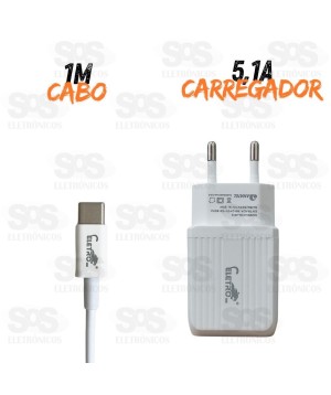 Carregador 25W USB 5.1A Com Cabo Type -C  Eletromex EL-4013-TY
