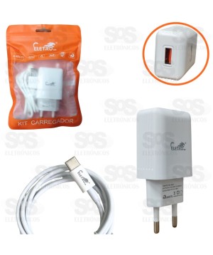 Carregador 25W USB 5.1A Com Cabo Type -C  Eletromex EL-4014-TY