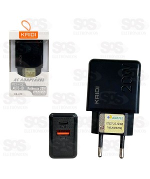 Fonte Carregador Rápido USB + PD 20W Kaidi KD-670