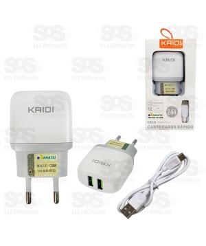 Carregador Rápido 2 USB 2.4A Cabo Type C Kaidi KD-556C