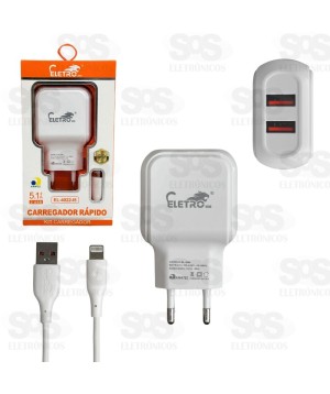 Carregador 2 USB 5.1A Com Cabo Iphone Eletromex EL-4022-I5