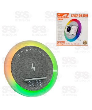 Caixa De Som 50W Com Luminária e Carregador Por Indução Eletromex EL-1078