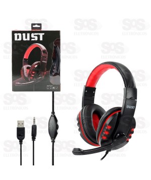Headset Gamer Fone de Ouvido C/ Microfone LED Vermelho Dust LW031
