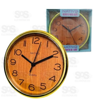 Relógio De Parede Metalizado Dourado e Preto Wood Nativo 80514-8