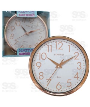 Relógio De Parede Metalizado Rose e Branco Nativo 805100