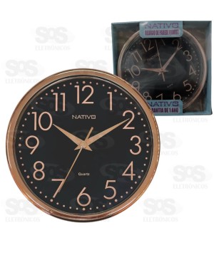 Relógio De Parede Metalizado Rose e Preto Nativo 80511-7