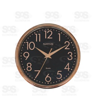Relógio De Parede Metalizado Rose e Preto Nativo 80511-7