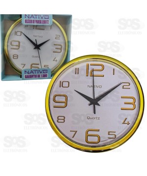 Relógio De Parede Metalizado Dourado e Branco Big Nativo 80512-4