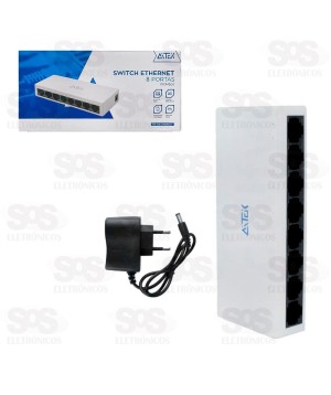 Hub Switch RJ45 Com 8 Portas 1000Mbps Aitek ATS-108