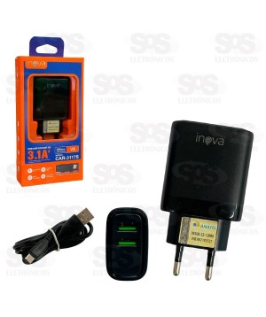 Carregador 2 USB 3.1A Com Cabo Micro USB V8 Inova CAR-3117S