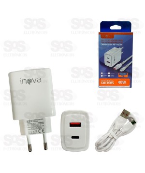 Carregador USB+TPC 40W Com Cabo Micro USB V8 Inova CAR-3189S