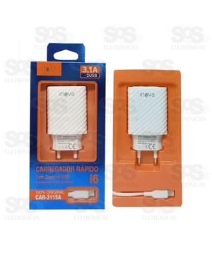 Carregador Rápido 2 USB 3.1A Com Cabo Iphone Inova CAR-3115A