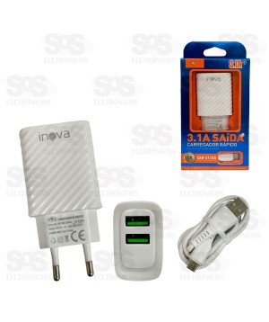 Carregador 2 USB 3.1A Com Cabo Micro USB V8 Inova CAR-3115S