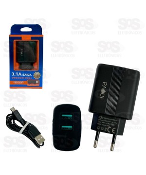 Carregador 2 USB 3.1A Com Cabo Micro USB V8 Inova CAR-3292S