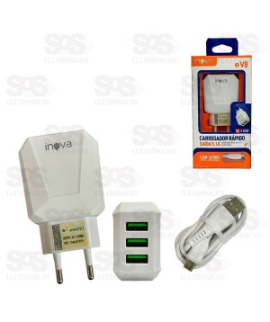Carregador 3 USB 5.1A Com Cabo Micro USB V8 Inova CAR-3258S
