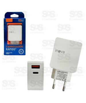 Carregador Rápido USB+TPC 40W QC 3.0 Inova CAR-3134
