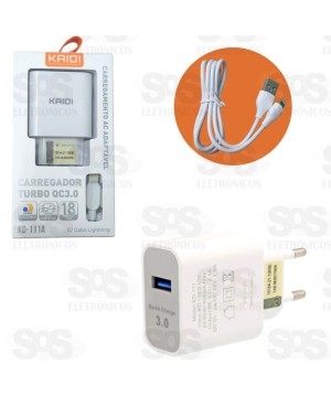 Carregador 3.0A Com Cabo Iphone 18W Kaidi KD-111A