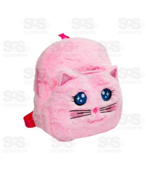Mini Mochila Escolar Pelúcia Gatinho Polibrinq SCB134