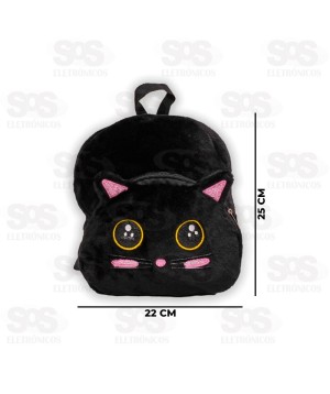 Mini Mochila Escolar Pelúcia Gatinho Preto Polibrinq SCB116