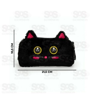 Estojo Escolar Pelúcia Gato Preto Polibrinq SCB114