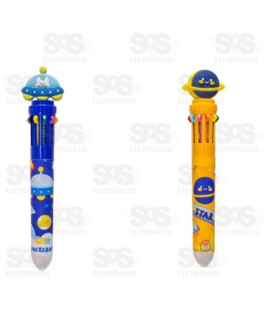 Caneta Com 10 Cores Astronauta Polibrinq SCB160