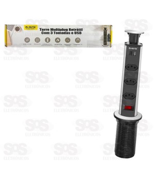 Torre Retrátil Multiplug 3 Tomadas e USB B-Max BM-8691