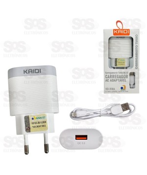 Carregador Turbo USB QC3.0 18W Cabo Lightning Kaidi KD-550A