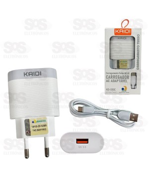 Carregador Turbo USB QC3.0 18W Cabo Type C Kaidi KD-550C