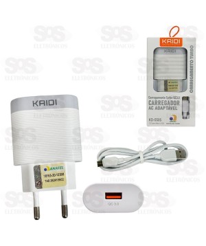 Carregador Turbo USB QC3.0 18W Cabo Micro USB V8 Kaidi KD-550S