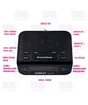Rádio Relógio com Alarme Digital Lelong LE-671