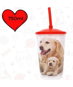 Copo Plástico Com Canudo 750ML Dog Golden 0170A