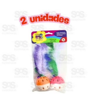 Bolinha Com Gizo e Pena para Gatos com 2 Unidades Pet Toy 6329
