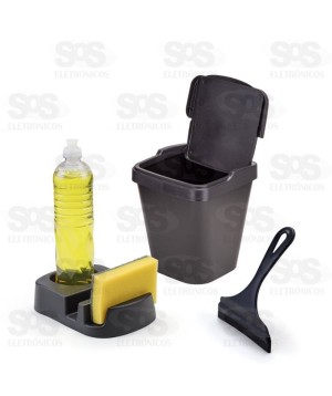 Kit Pia Com Lixeira Rodinho e Supote Preto 361