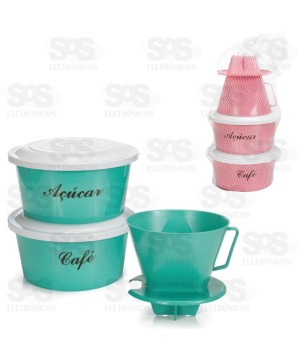 Kit Café Com Porta Filtro 2 Pote Mantimento Color Plasmarc 342