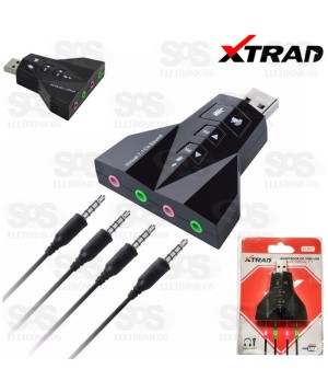 Placa de Som Externa USB 2.0 7.1 4 Canais Xtrad xt2031