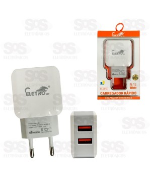 Carregador Rápido 2 USB 5.1A Eletromex EL-4012