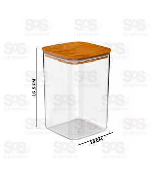 Pote Acrílico Quadrado Com Tampa De Bambu 1000ML TOP1056