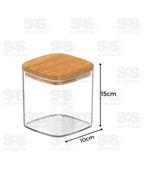 Pote Acrílico Quadrado Com Tampa De Bambu 850ML TOP1055