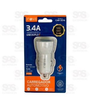 Carregador Veicular 3.4A Com 2 USB Inova CAR-3216